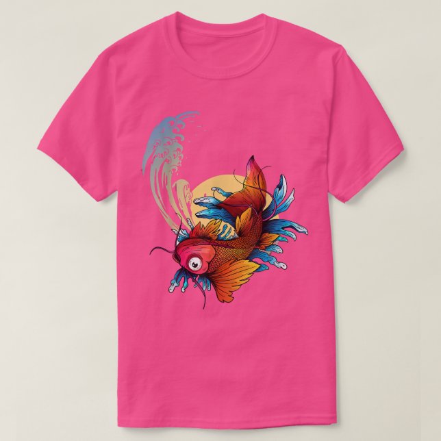 Camiseta Carpa japonesa Koi Sakura ondea Japón luna japonés (Diseño del anverso)