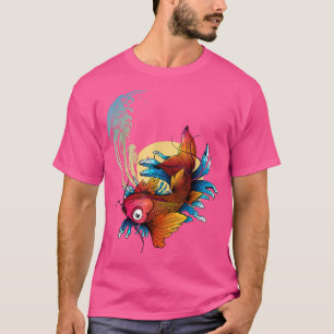 Camiseta Carpa japonesa Koi Sakura ondea Japón luna japonés