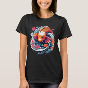 Camiseta Carpa japonesa única de Koi Fish con flores