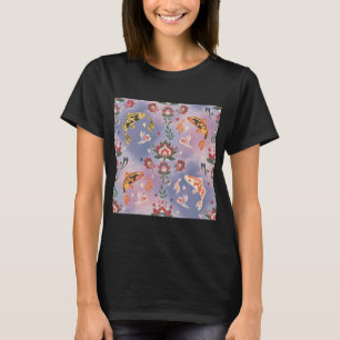 Camiseta Carpa Koi Patrón Continuo en Estilo de Arte Folcló