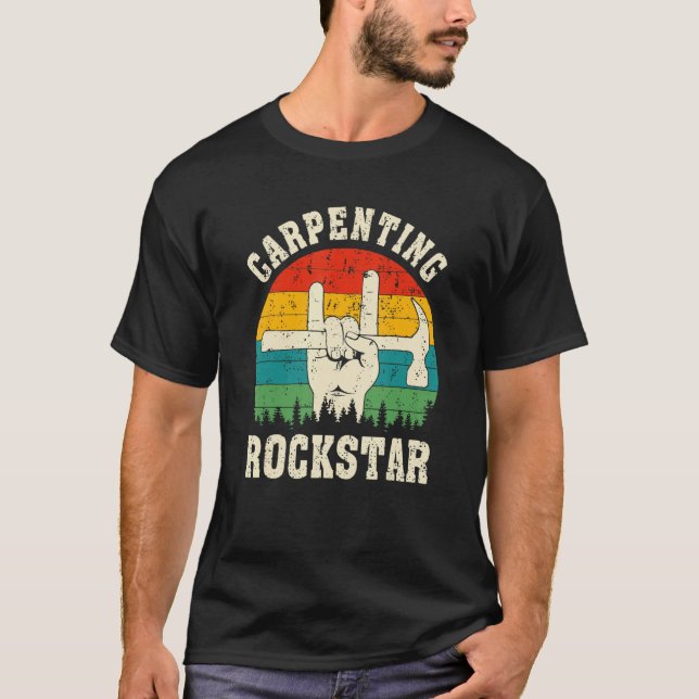 Camiseta Carpenting Rockstar, Funny Carpenter Dad, Retro Wo (Anverso)