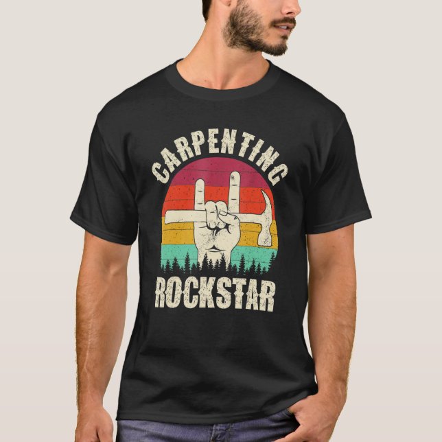Camiseta Carpenting Rockstar, Funny Carpenter Dad, Retro Wo (Anverso)