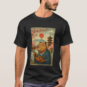 Camiseta Carpincho comiendo takoyaki con kimono Monte Fuji 