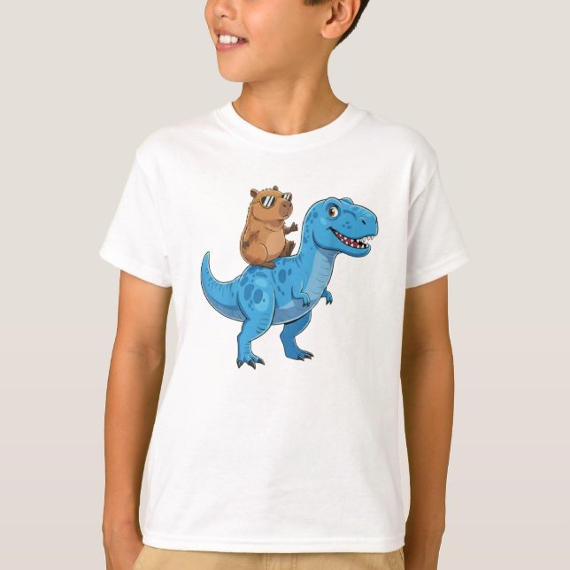 Camiseta Carpincho Divertido Lindo Cabalgando Dinosaurio T  (Anverso)
