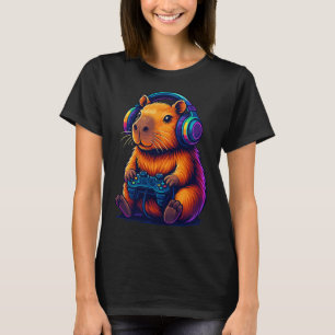 Camiseta Carpincho Gamer Adorable — con Auriculares y Contr