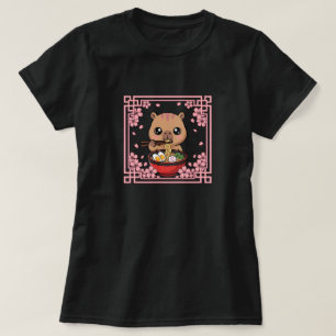 Camiseta Carpincho Kawaii Comiendo Fideos Ramen Japoneses 