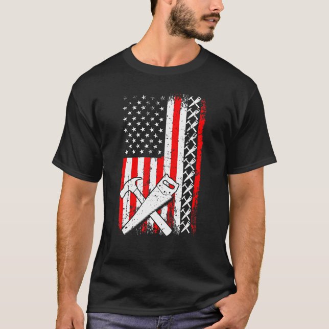 Camiseta Carpintero de bandera estadounidense Handyman Wood (Anverso)