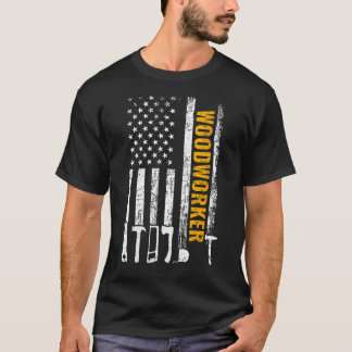 Camiseta Carpintero de Woodworker con Bandera Americana Fun