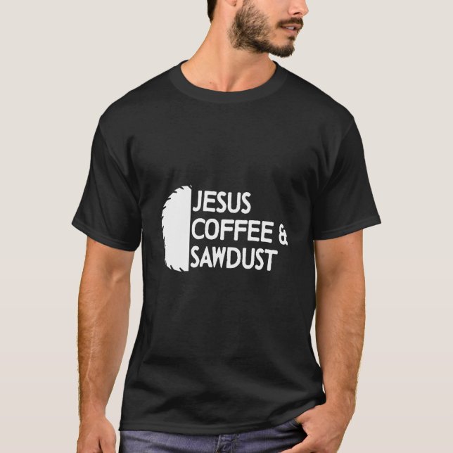 Camiseta Carpintero masculino Jesús Café y madera aserrada (Anverso)