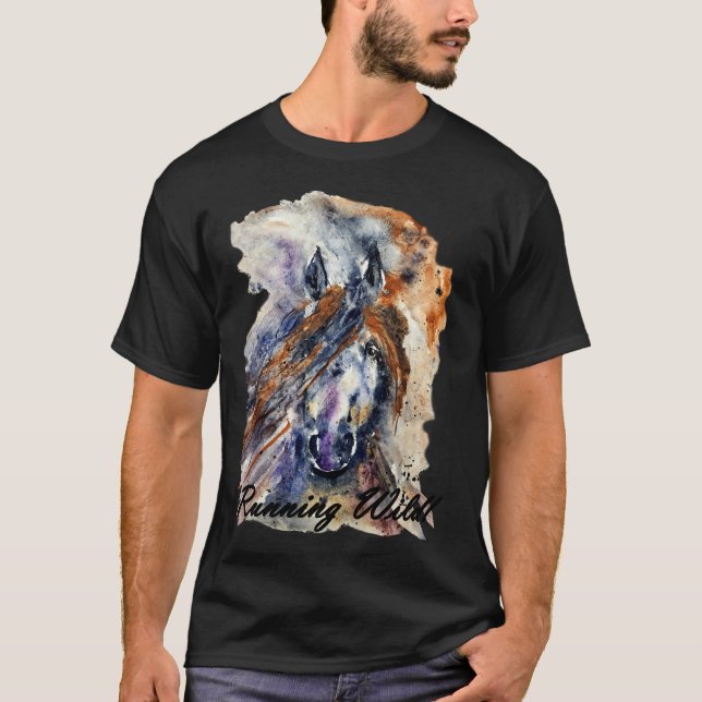Camiseta Carrera de caballos salvajes, impresión de pintura (Anverso)