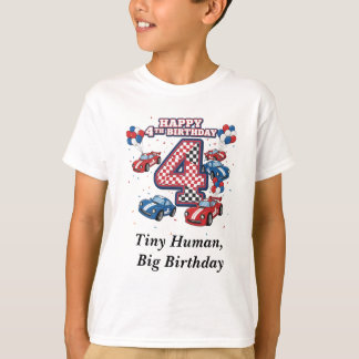 Camiseta Carrera de Cumpleaños 4 Años Personalizado Dos Vel