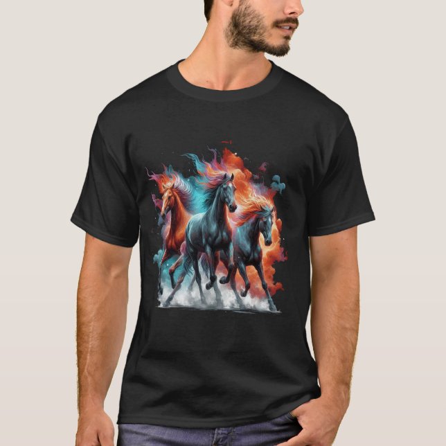 Camiseta Carrera de incendios forestales, caballos galopant (Anverso)