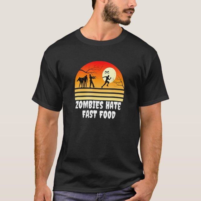 Camiseta Carrera de Zombies de Halloween Odian la Comida Rá (Anverso)