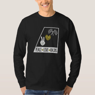 Camiseta Carrera Paz Amor Coche de Carreras Bandera a Cuadr