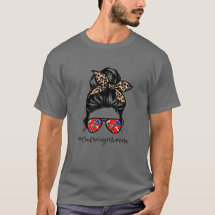Camiseta Carreras de auto Momma Messy Hair Bun Leopard Wome