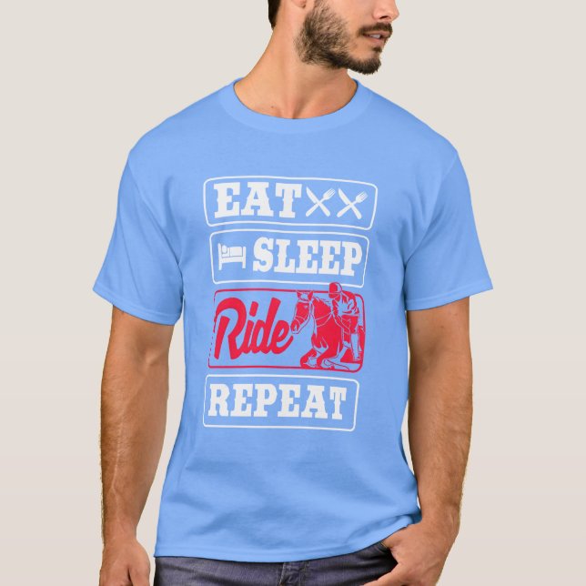 Camiseta Carreras de caballo jockey Eat Sleep Ride caballo  (Anverso)