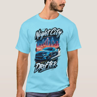 Camiseta Carreras de deriva de la ciudad nocturna Auto azul
