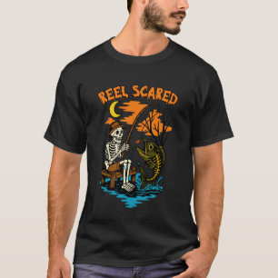 Camiseta Carrete Vintage Halloween Asustado Pescar Esquelet
