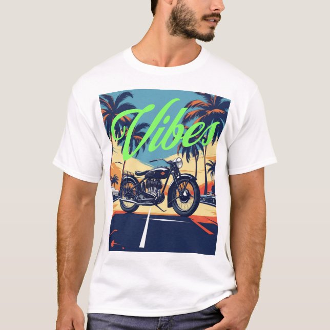 Camiseta Carretera costera de motocicleta retro "Vibes" (Anverso)