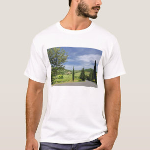 Camiseta Carretera rural que se curva entre cipreses en