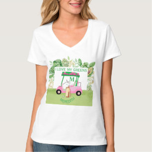 Camiseta Carro de golf divertido Monograma Nombre amor    V