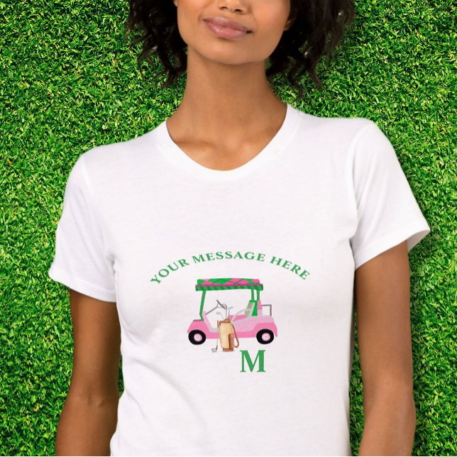 Camiseta Carro de golf rosa único monograma bella+lienzo (Subido por el creador)