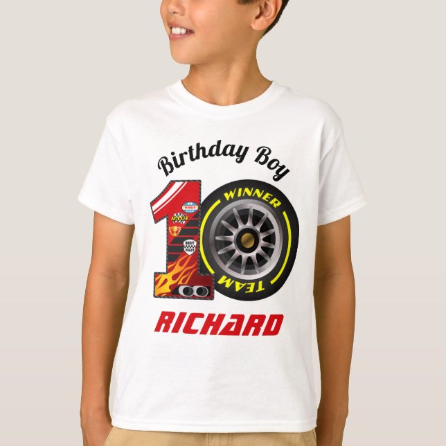 Camiseta Carros de cumpleaños 10, Carreras Cumpleaños Décim (Anverso)