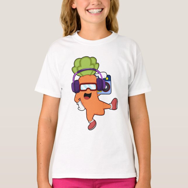 Camiseta Carrot en la música con auriculares (Anverso)