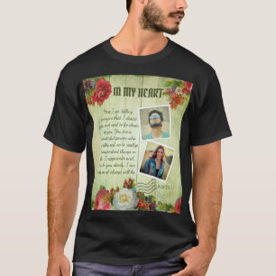 Camiseta Carta de amor romántica vintage de madera verde fl