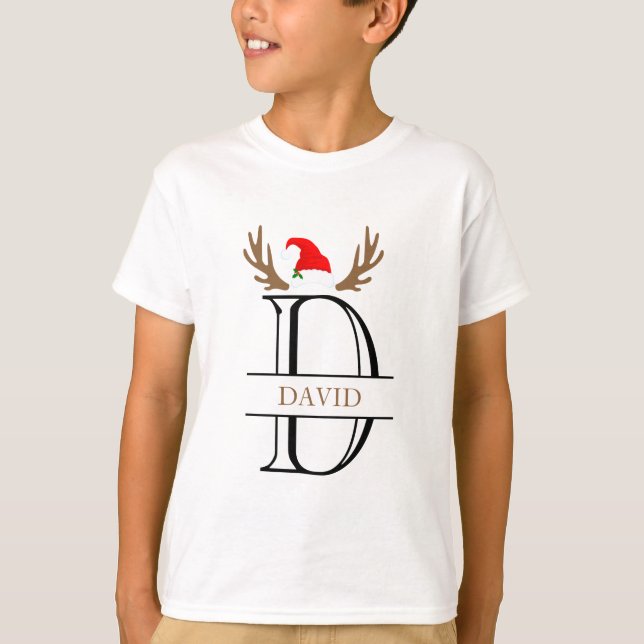 Camiseta Carta de Monograma D personalizada Antlers Xmas (Anverso)