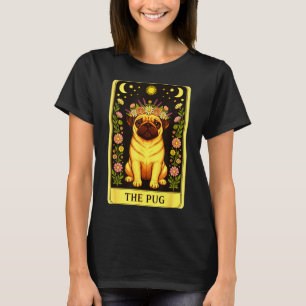 Camiseta Carta de Pug de Tarot Corona Floral Sol Luna Estre