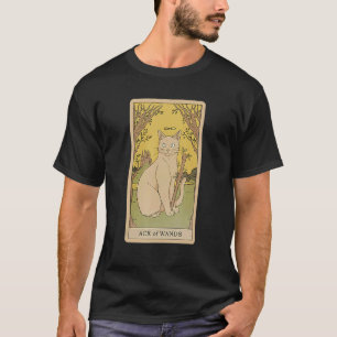 Camiseta Carta de Tarot As de Bastos y Gato Gráfico Cósmico