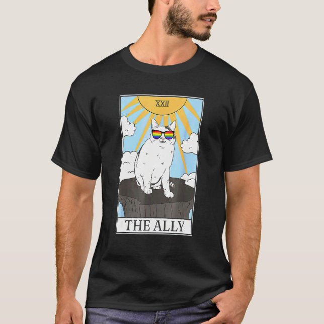 Camiseta Carta de Tarot de Gato Ally con Gafas de Sol (Anverso)