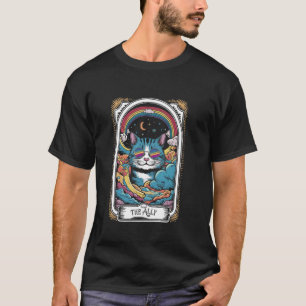 Camiseta Carta de Tarot La Aliada Gato Psicodélico Arcoíris