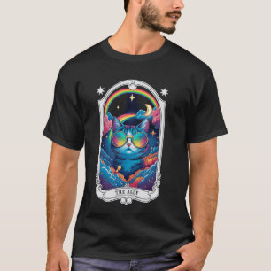 Camiseta Carta de Tarot La Aliada Gato Psicodélico Arcoíris