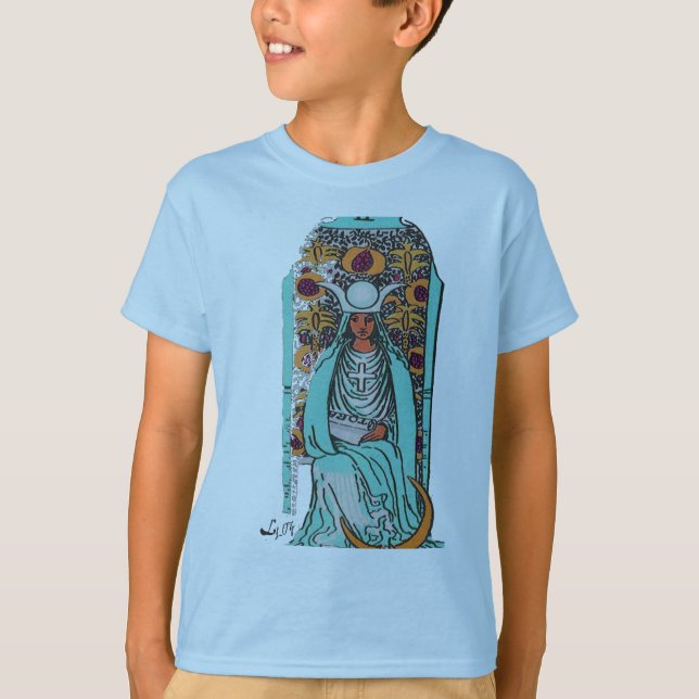 CAMISETA CARTA DE TAROT LA ALTA SACERDOTISA DE LIZ LOZ (Anverso)