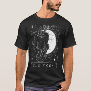Camiseta Carta de Tarot Luna Creciente y Gato Negro Sombrer
