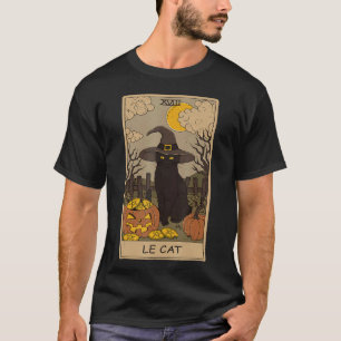 Camiseta Carta de Tarot Luna Creciente y Gato Negro Sombrer