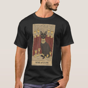 Camiseta Carta de Tarot Nueve de Copas y Gato Gráfico Cósmi