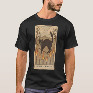 Camiseta Carta de Tarot Siete de Bastos y Gato Gráfico Cósm