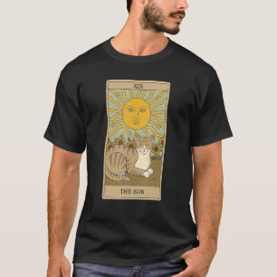 Camiseta Carta del Tarot El Sol Y Gato Gráfico Cósmico Gato