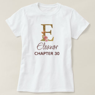 Camiseta Carta E Monograma Dorado Rosas Rosadas Cumpleaños