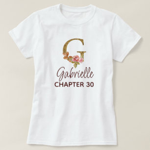 Camiseta Carta G Monograma Dorado Rosas Rosadas Cumpleaños