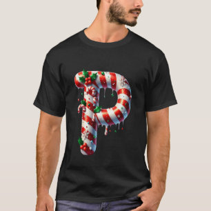 Camiseta Carta P de Navidad de Caramelo de Caña