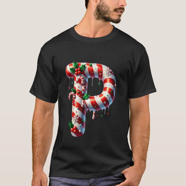 Camiseta Carta P de Navidad de Caramelo de Caña (Anverso)