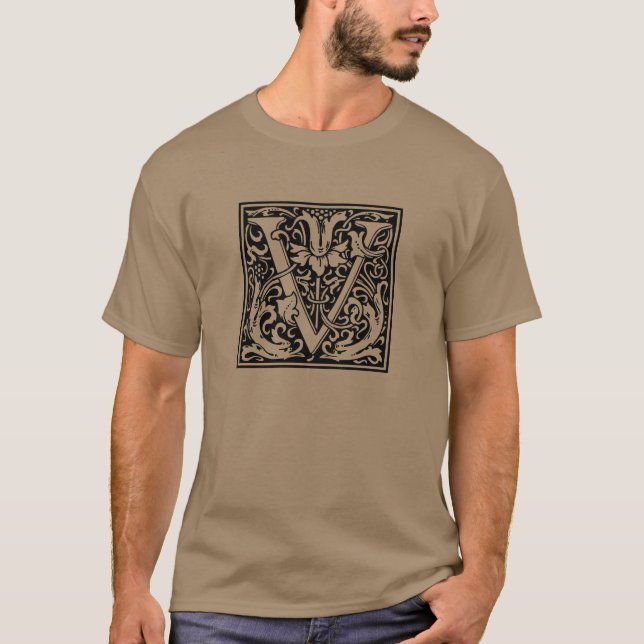 Camiseta Carta V Monograma medieval Art Nouveau (Anverso)