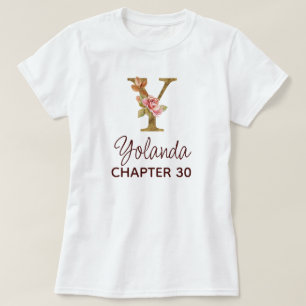 Camiseta Carta Y Monograma Dorado Rosas Rosadas Cumpleaños