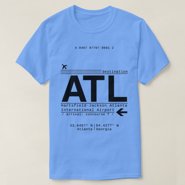 Camiseta Cartas de llamadas al aeropuerto internacional ATL (Diseño del anverso)