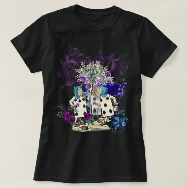 Camiseta Cartas de Steampunk Verde azuladas moradas Subió J (Diseño del anverso)