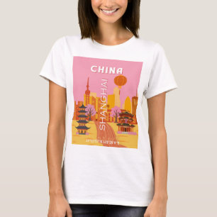 Camiseta Cartel Antiguo de Viajes a Shanghai China